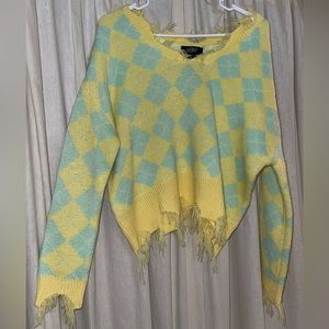 Plaid Distressed Cropped Sweater